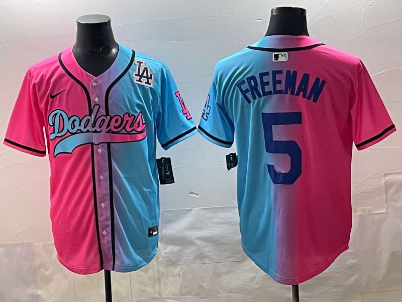 Men Los Angeles Dodgers #5 Freeman Blue pink Game 2025 Nike MLB Jersey style 009->los angeles dodgers->MLB Jersey